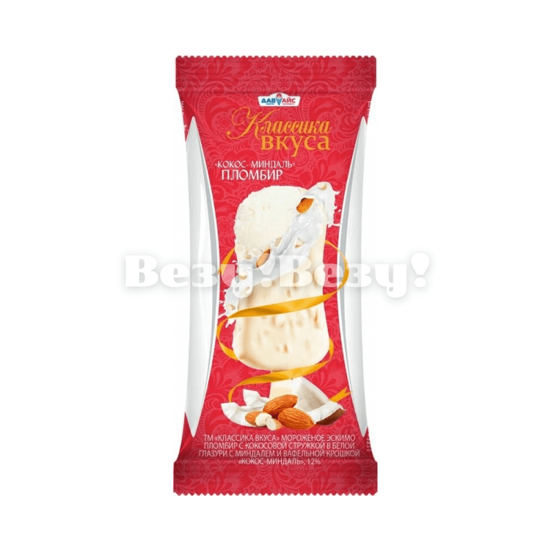 Мороженое Пломбир Кокос-Миндаль в белой глазури 65гр